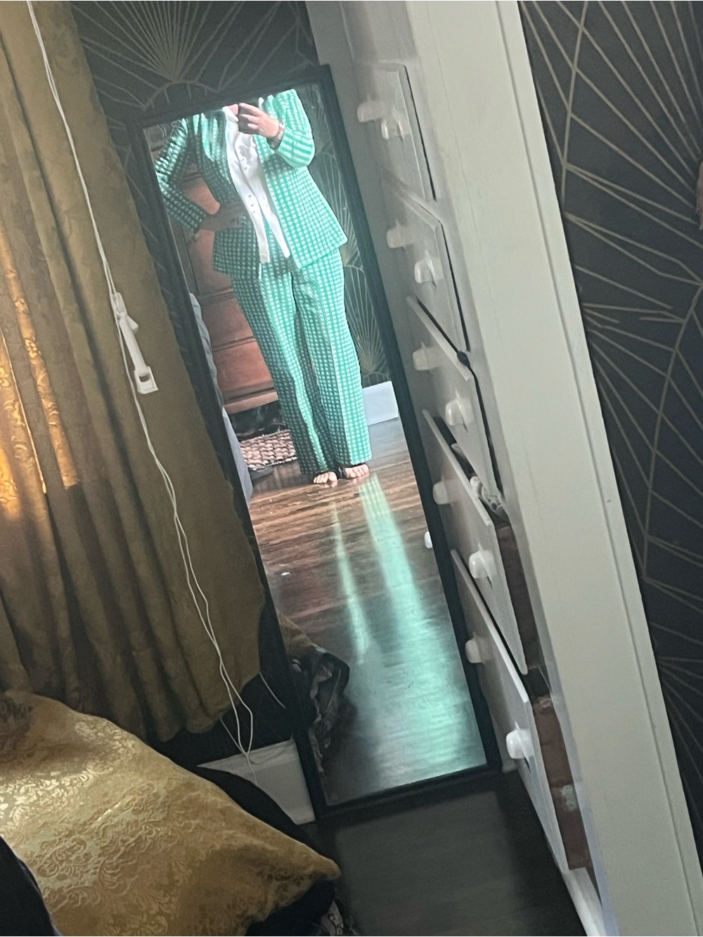 True vintage 60s/70s Green and white Two-Piece Suit with White blouse - Picture 5 of 11